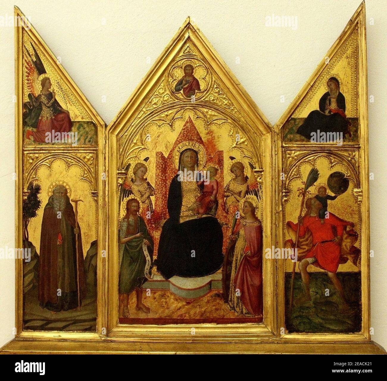 Niccolo di Buonaccorso.Triptych of the Virgin and Chrild enthroned. Stock Photo