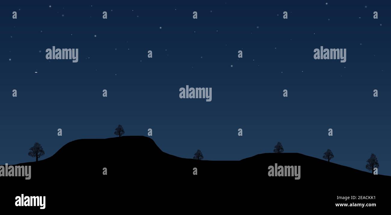 night sky stars landscape silhouette of trees and mountains panorama ...