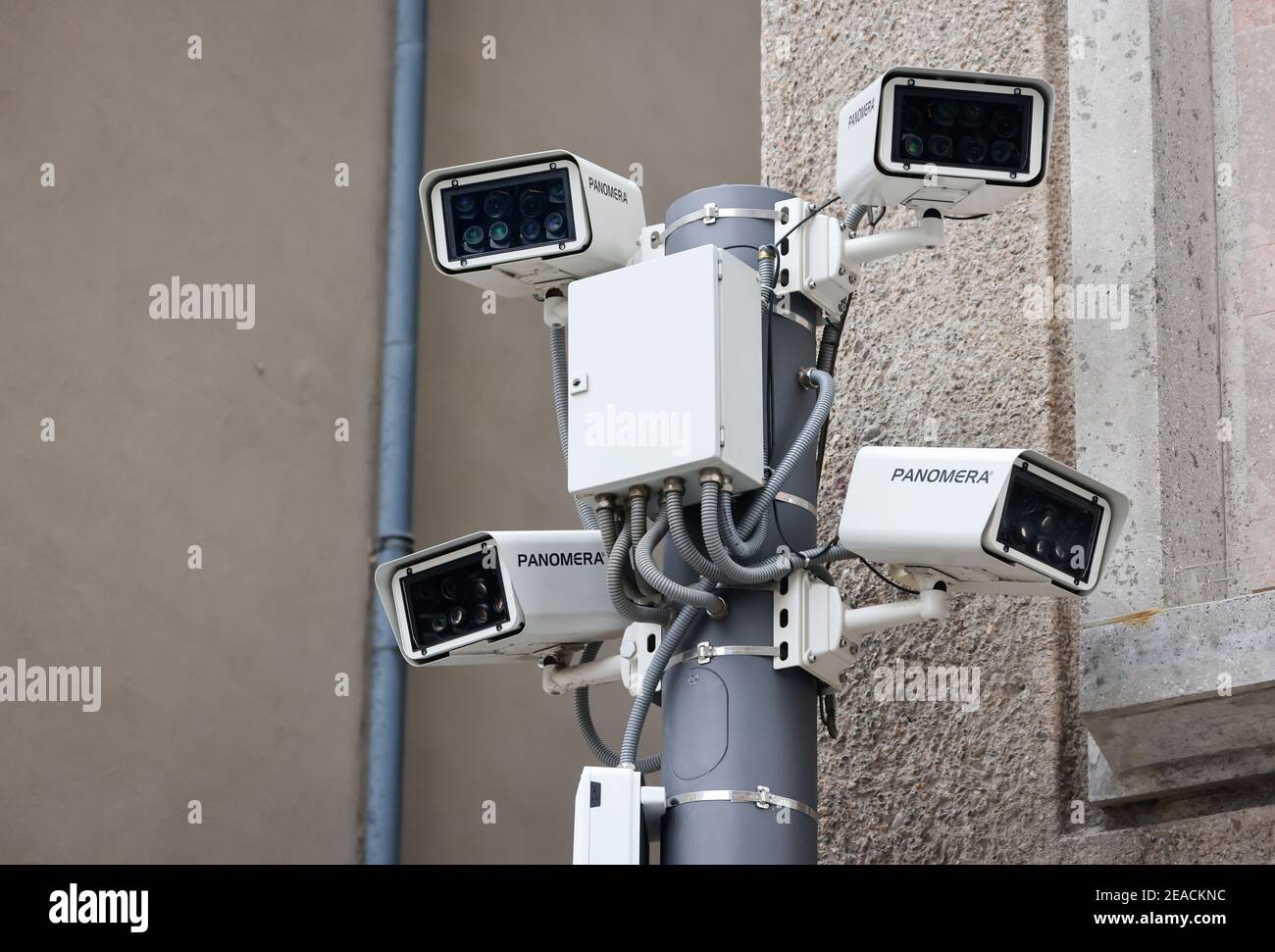 Cologne, North Rhine-Westphalia, Germany - surveillance cameras in times of the corona crisis during the second lockdown in downtown Cologne. Stock Photo