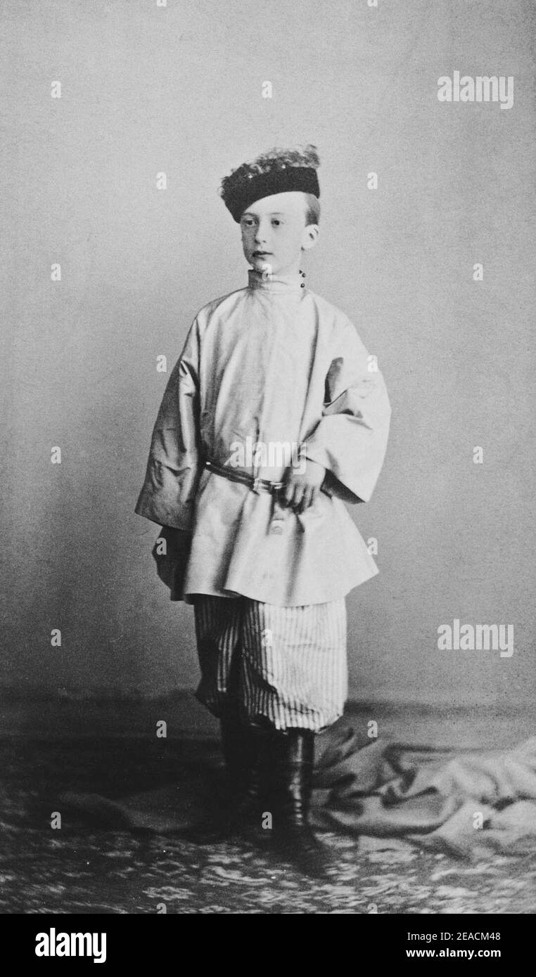 Nicholas Mikhailovich of Russia as child in Cossack costume (c.1865). Stock Photo