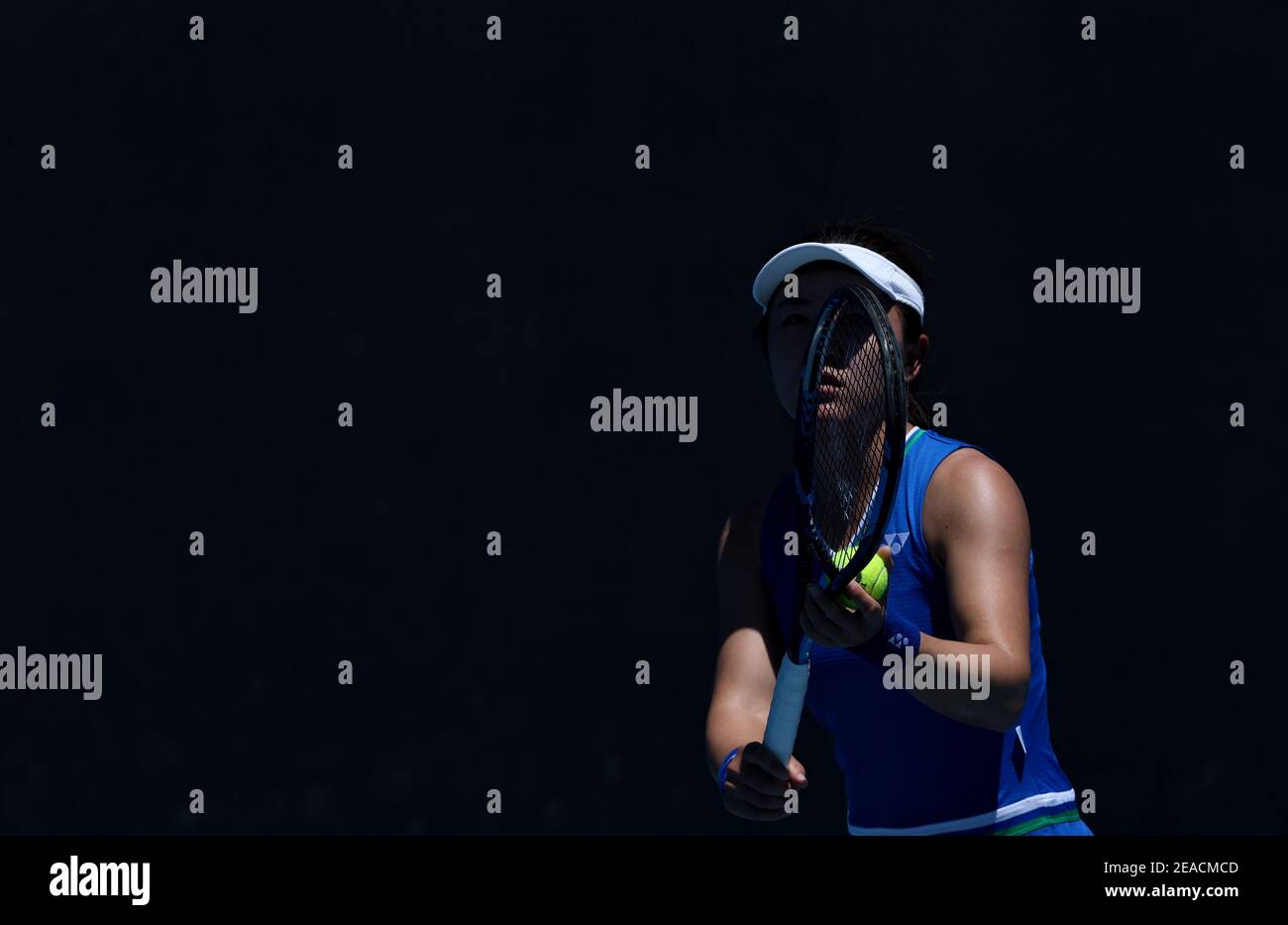 Melbourne, Melbourne, Australia. 9th Feb, 2021. Zhu Lin of China reacts during the women's singles match against Whitney Osuigwe of the United States at the Australian Open in Melbourne Park, Melbourne, Australia on Feb. 9, 2021. Credit: Bai Xuefei/Xinhua/Alamy Live News Stock Photo