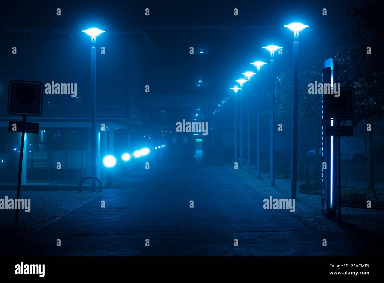 2 January 2021, Germany, City of Luckenwalde by night during the curfew in the streets of Luckenwalde, no people on the way, Deserted street, Stock Photo