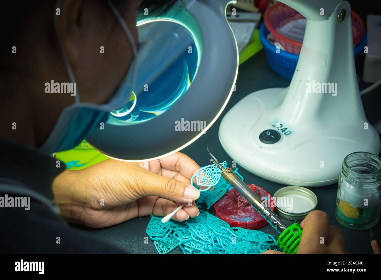 Making wax jewelry befor casting,process of making jewelry Stock Photo