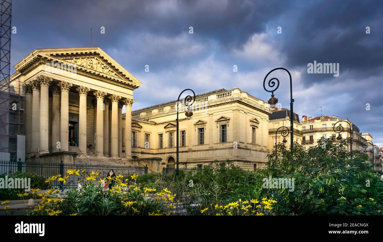 Palais de justice in Montpellier in winter. Erected in the XIX century in neoclassical style according to the plans of Charles Abric. Monument historique. Stock Photo
