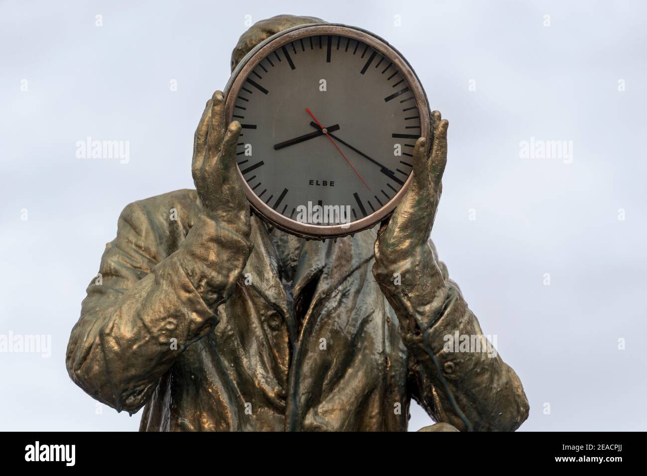 Germany, Saxony-Anhalt, Magdeburg, work of art 'The time counter', time change, clock Stock Photo