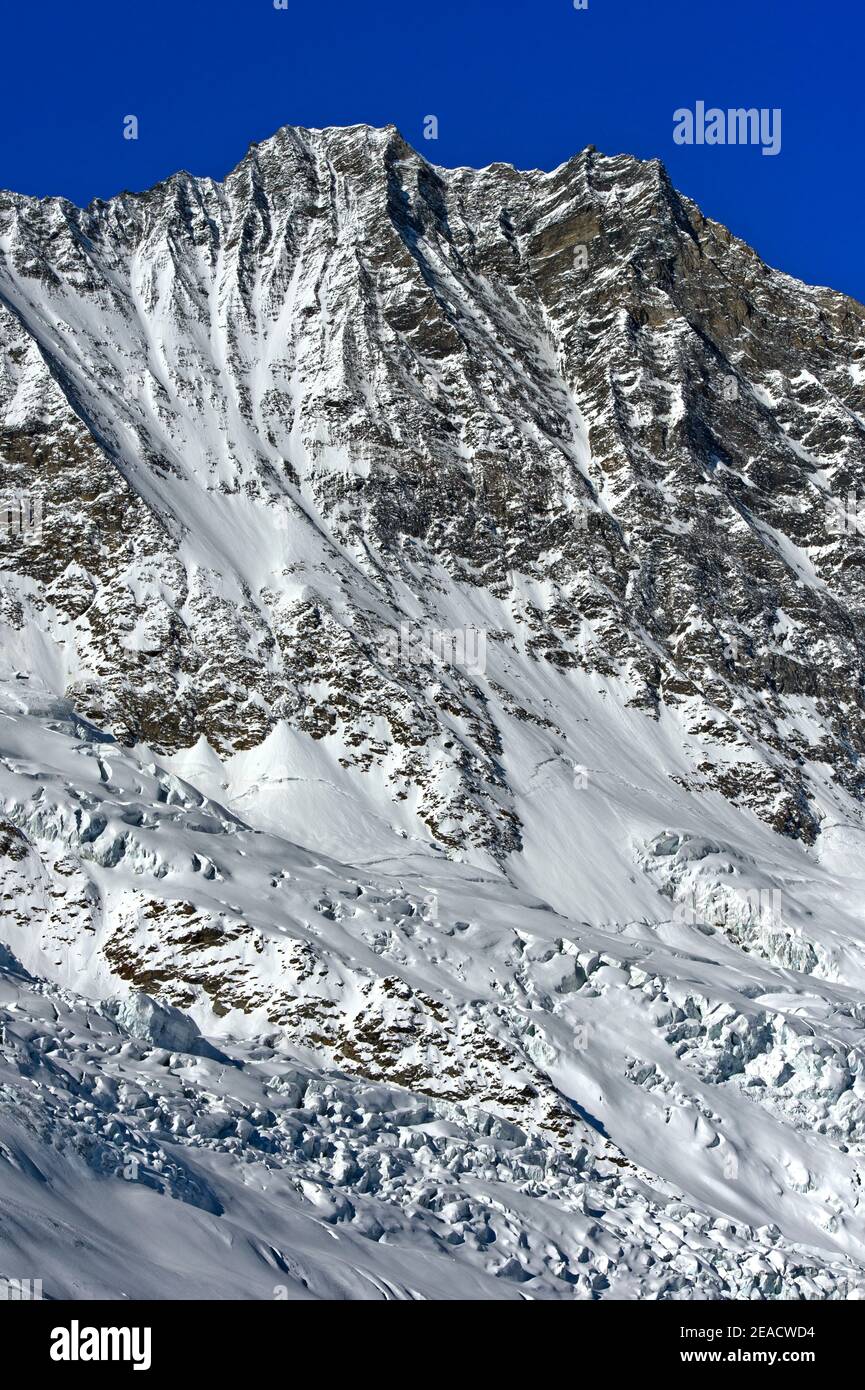 Snow-covered summit Dom, Mischabelhörner, Saas-Fee, Valais, Switzerland Stock Photo