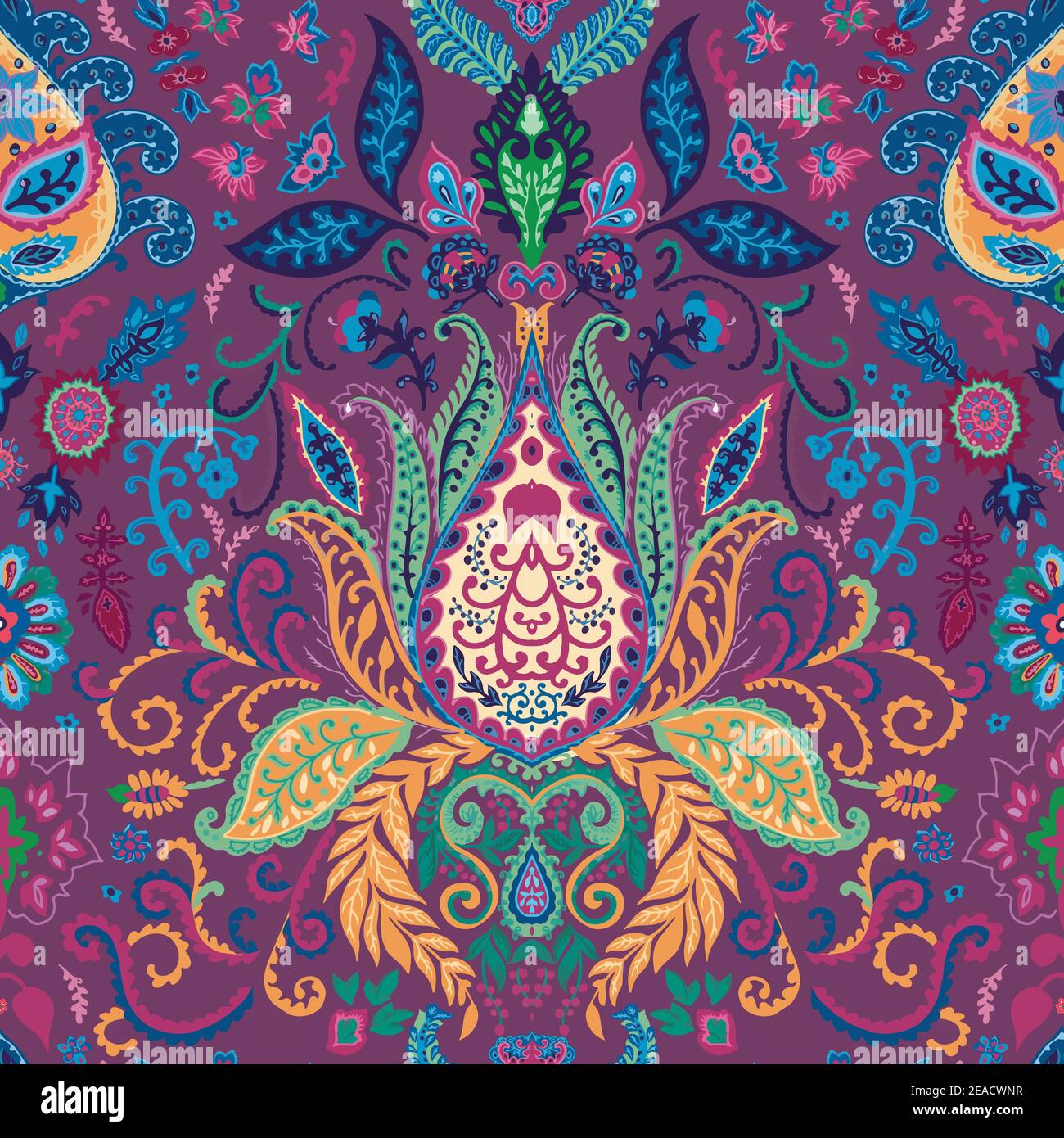 Trippy abstract floral pattern with vivid lotus Stock Vector