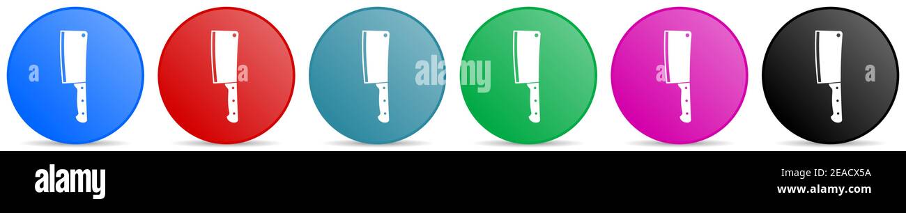 Cleaver knife vector icons, set of circle gradient buttons in 6 colors ...