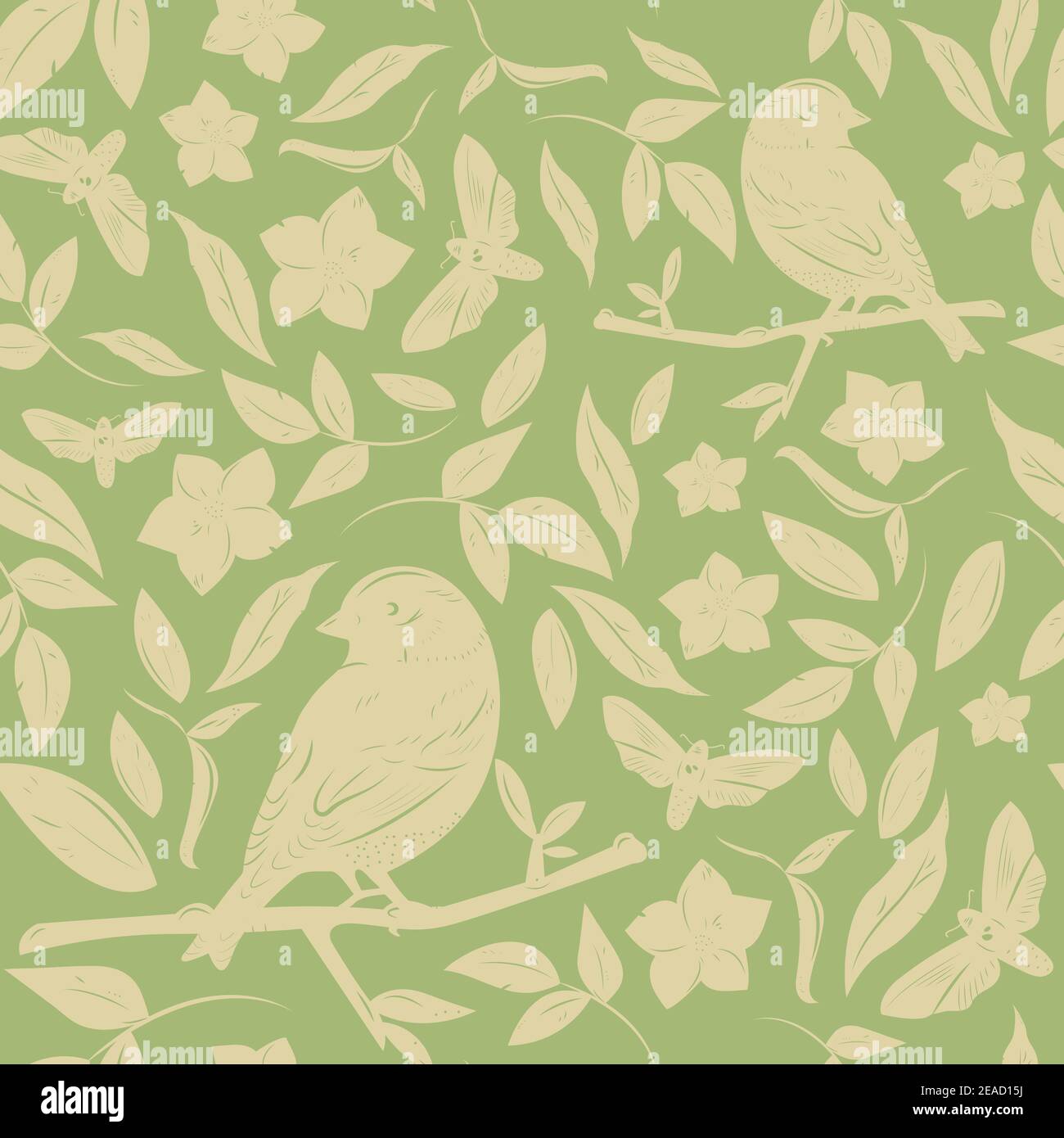 Seamless floral pattern with birds Stock Vector Image & Art - Alamy