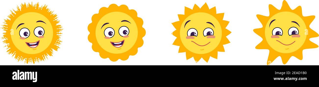 Sun icons set with different emotions Stock Vector