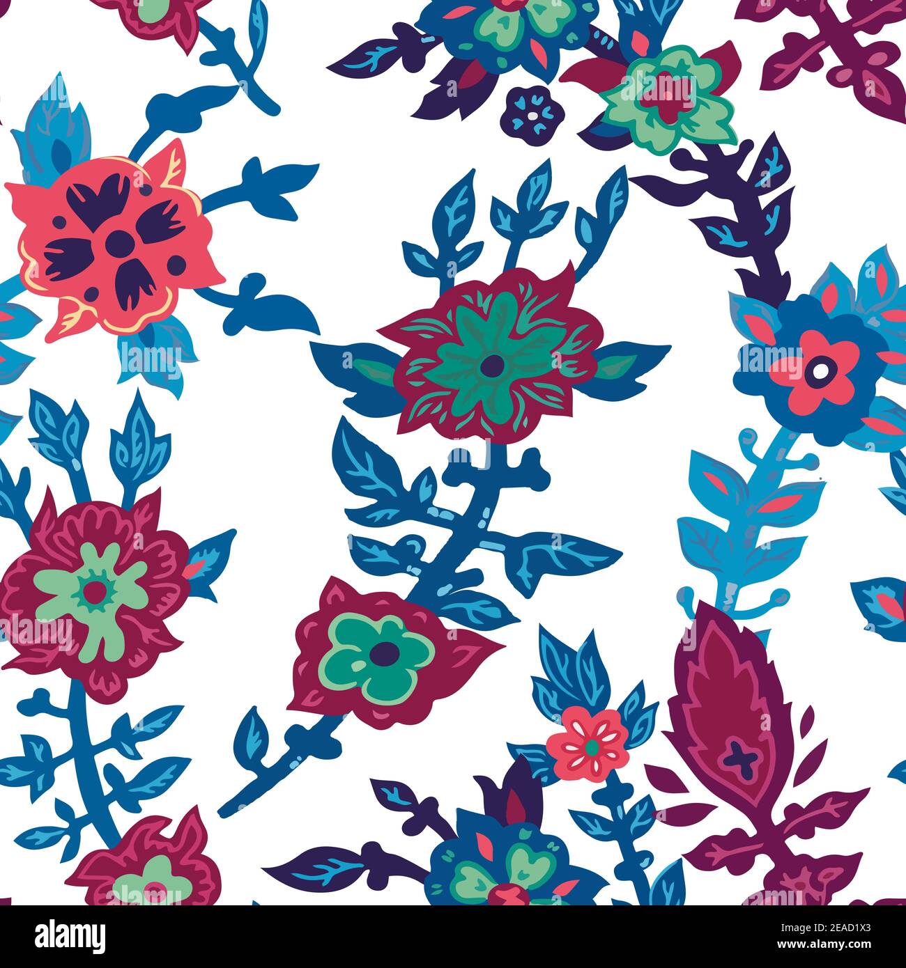 Blooming spring or summer flowers vivid pattern Stock Vector