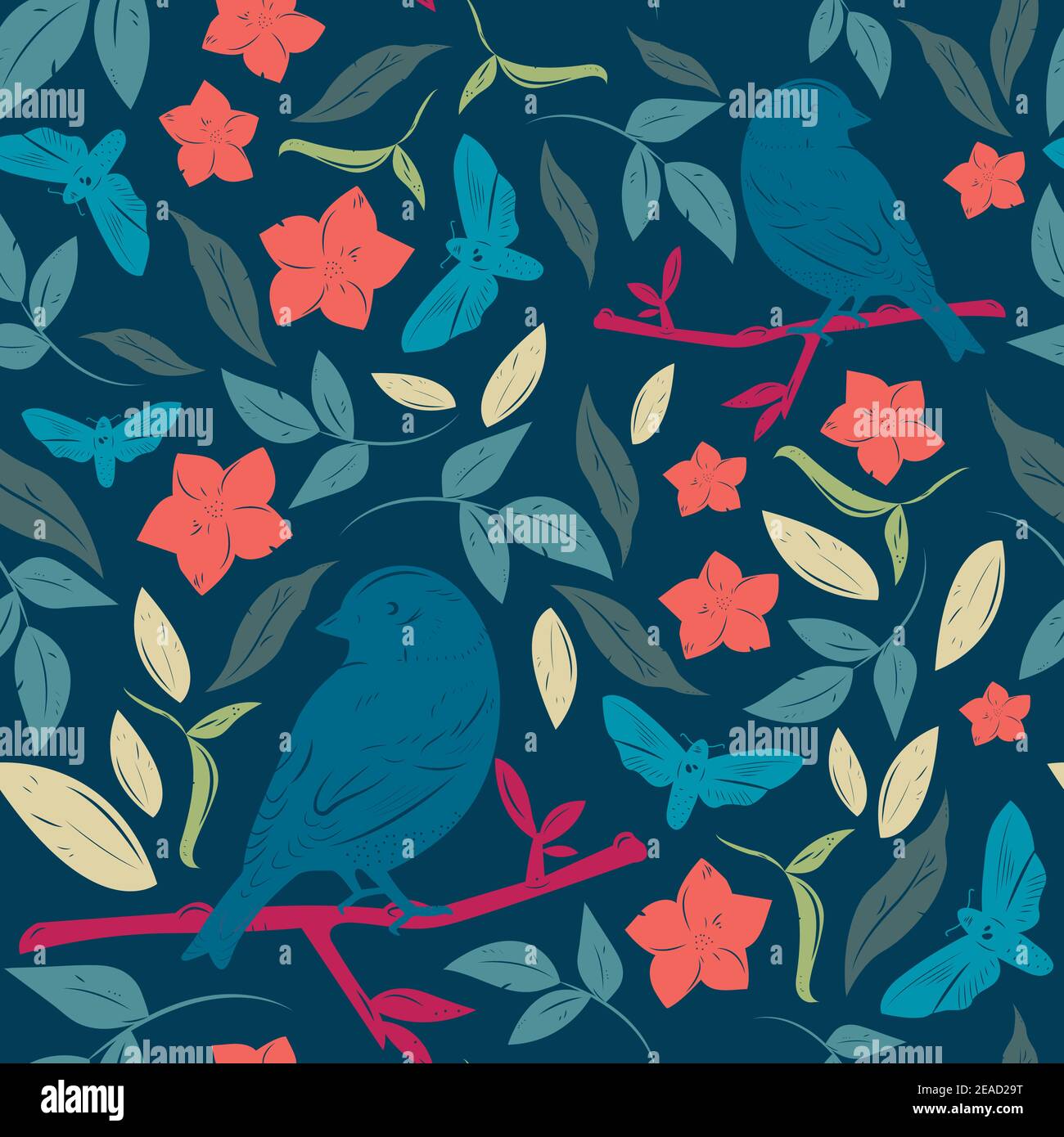 Seamless floral pattern with birds Stock Vector Image & Art - Alamy