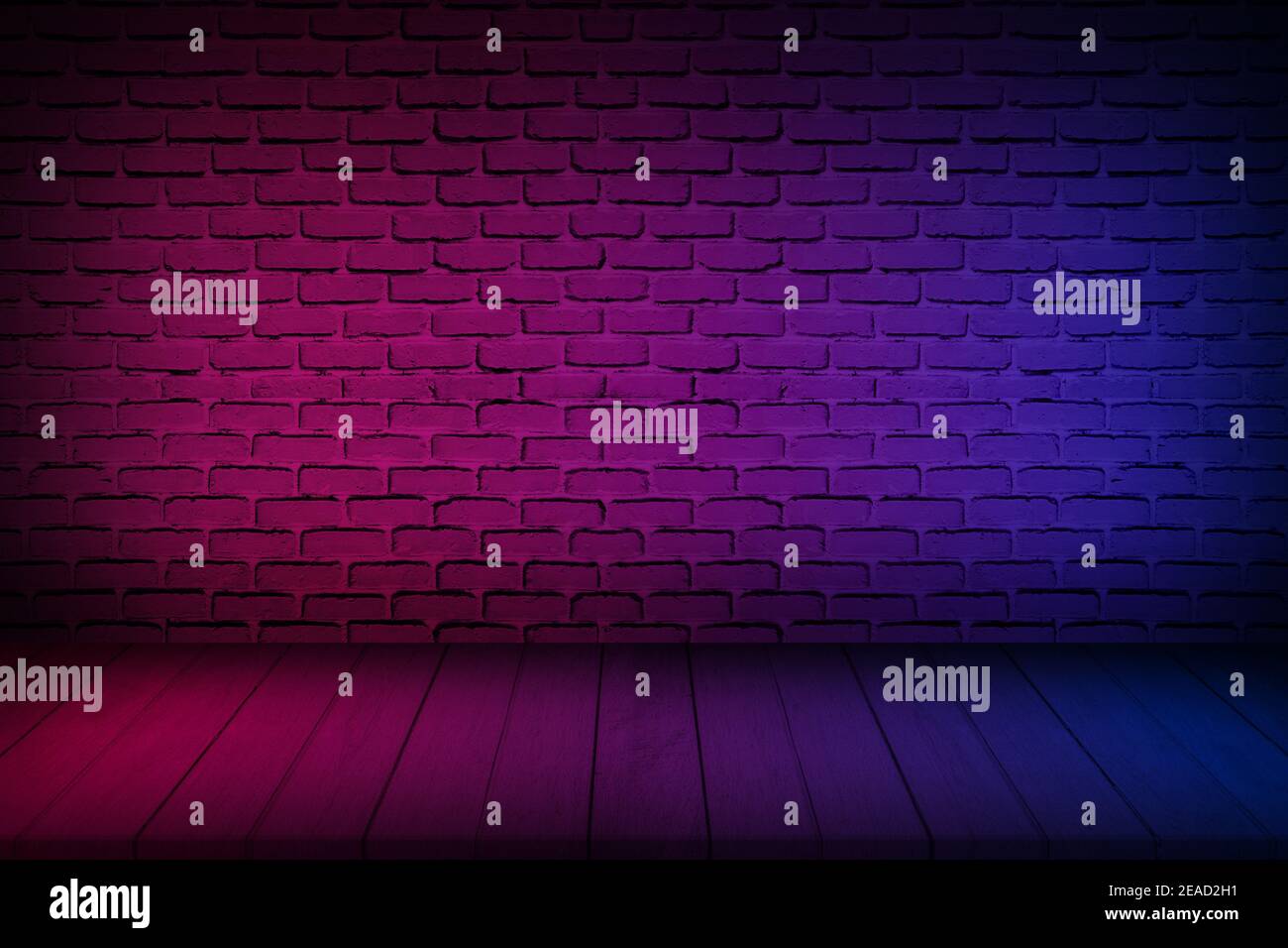 Neon light on brick wall texture background. Lighting effect red and blue neon  background for product display, banner, or mockup Stock Photo - Alamy