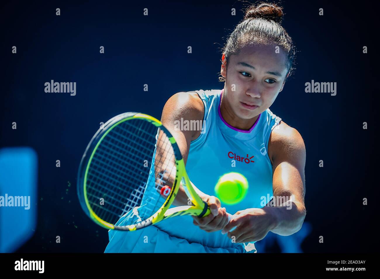 Leylah Fernandez (WTA 86) pictured in action during a tennis match between  Belgian Mertens and Canadian Fernandez, in the first round of the women's s  Stock Photo - Alamy