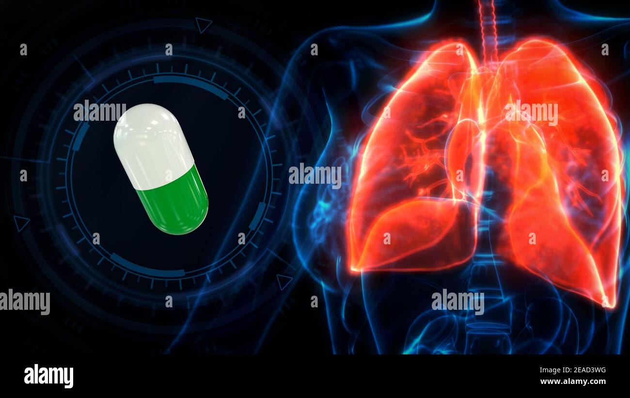 human lungs stricken by tablet, cg medical 3d illustration Stock Photo