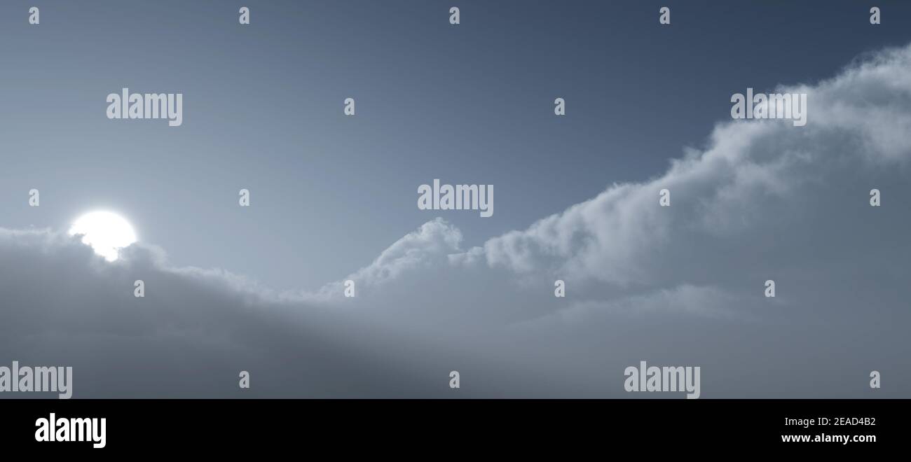 Hazy sky with sun and clouds. 3d render illustration. Stock Photo
