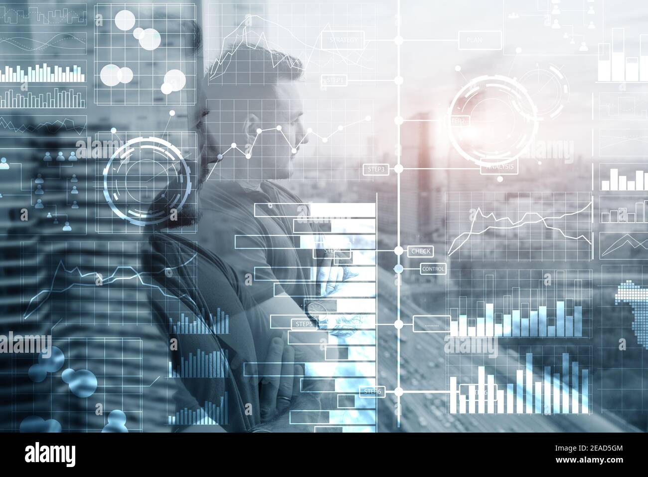 Business modern technology. BI Business intelligence concept on virtual ...