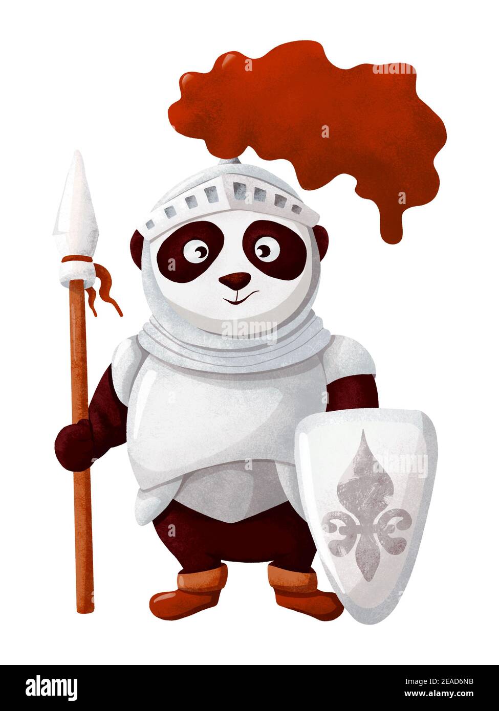 Panda knight with spear and French lily symbol on shield Stock Photo