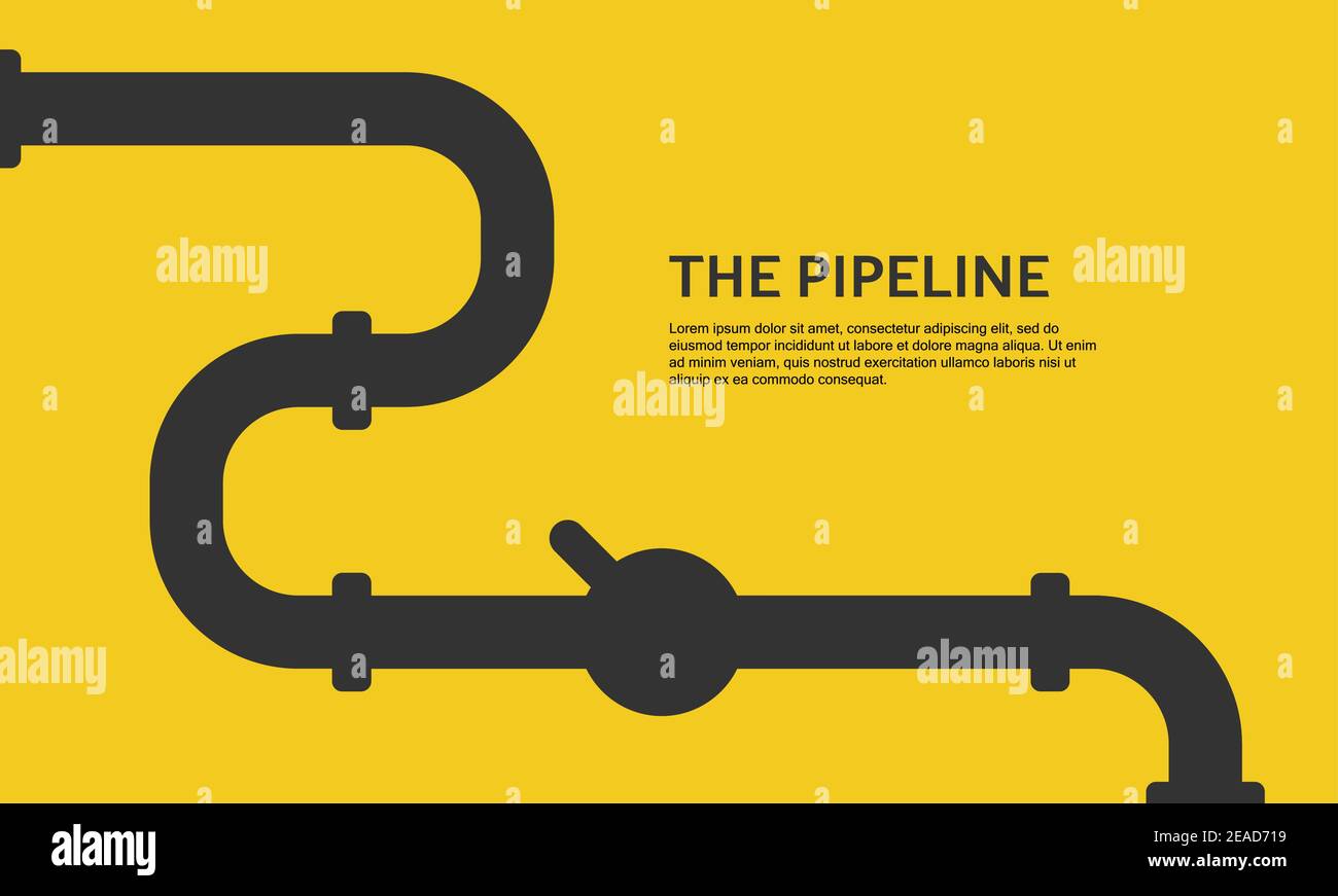 Web banner template. Industrial background with yellow pipeline. Oil or gas pipeline. Vector illustration Stock Vector