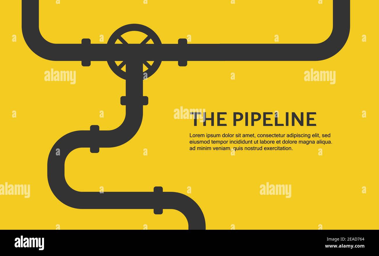 Web banner template. Industrial background with yellow pipeline. Oil, water or gas pipeline. Vector illustration Stock Vector