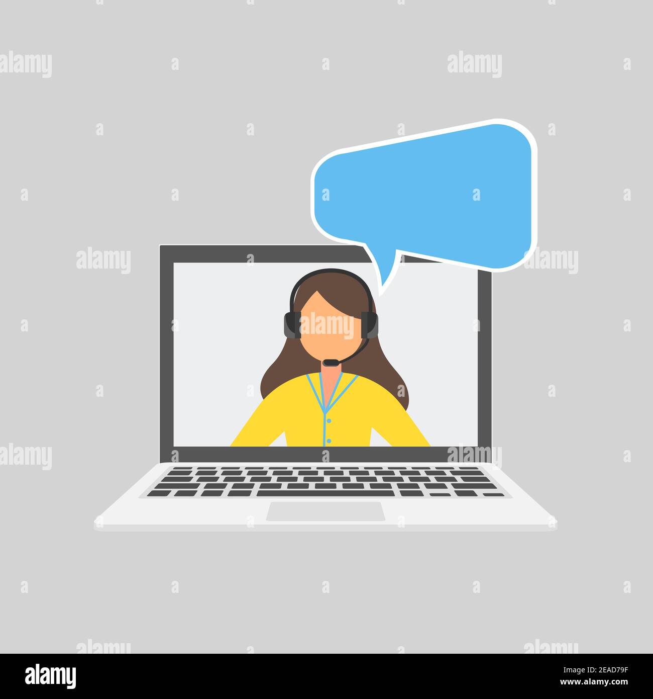 Call center support 24 7. Operator of call center. Customer service character. Client services and communication. Speech bubbles conceptual of client Stock Vector