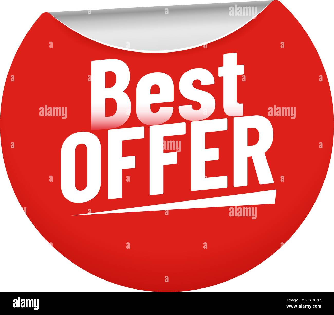 Best offer sticker. Red badge with bent edge and discount prices. Sticky circle element for promotion Stock Vector