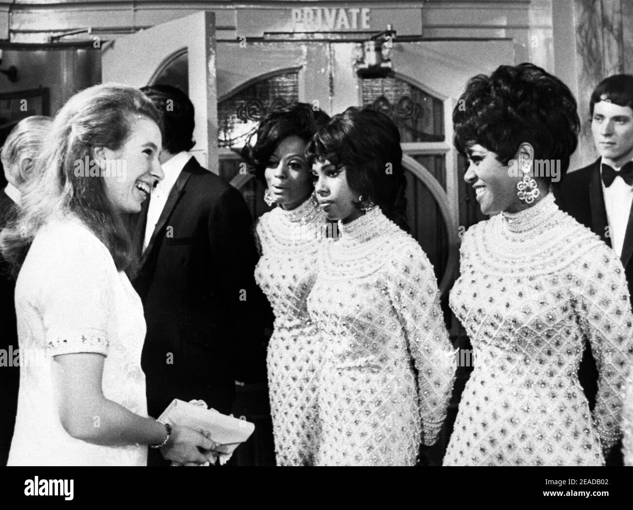 File photo dated 19/11/68 of Princess Anne (left) laughing at a remark from one of The Supremes (left to right) Diana Ross, Mary Wilson and Cindy Birdsong, after the Royal Variety Performance at the London Palladium. Mary Wilson, the longest-reigning original Supreme, has died in Las Vegas aged 76. Issue date: Tuesday February 9, 2021. Stock Photo