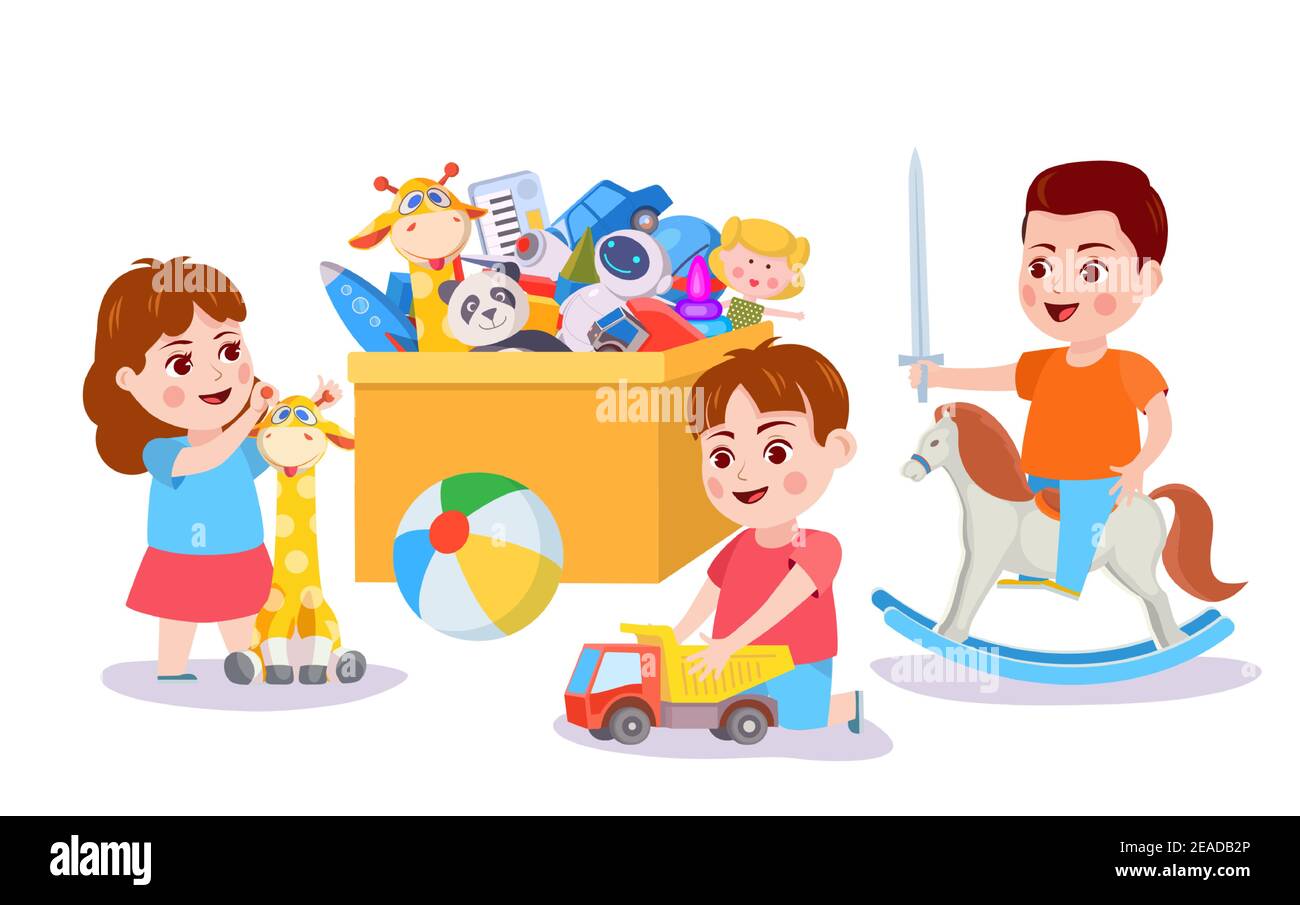 Kids playing with toys cartoon children play Vector Image