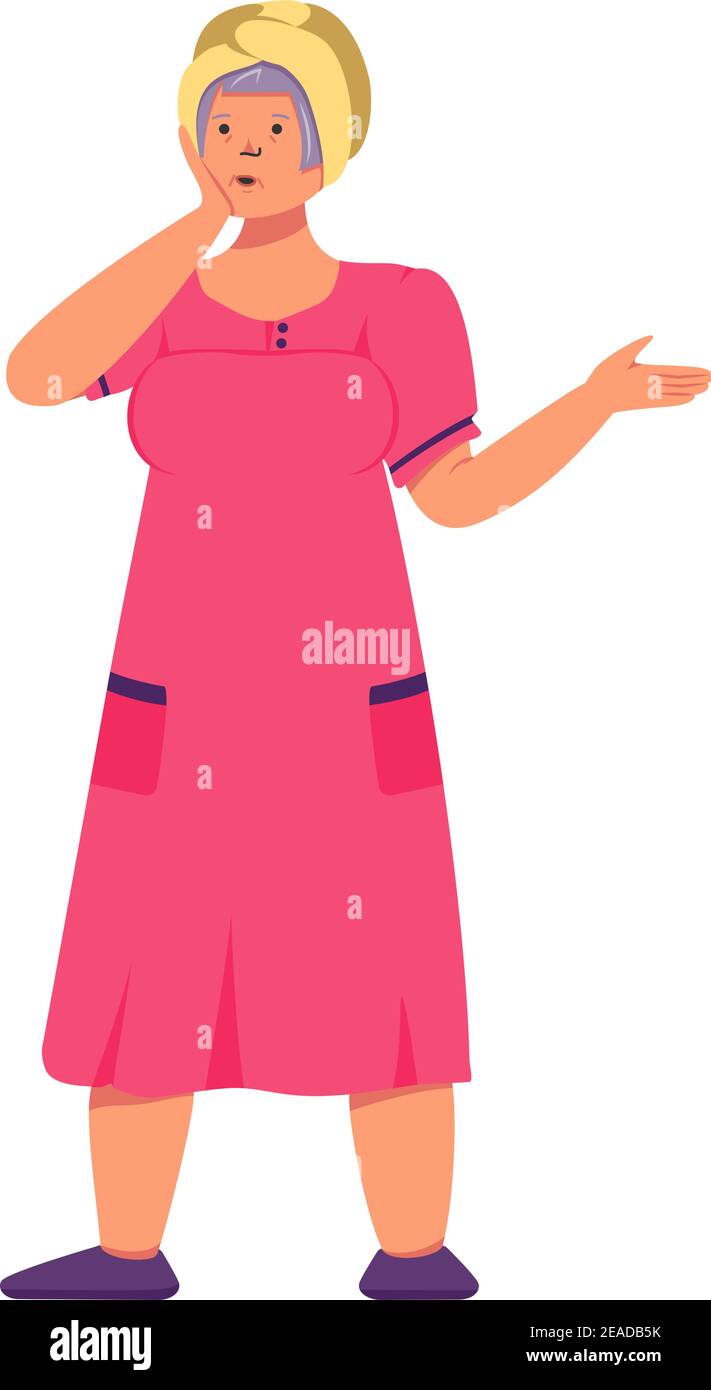 Grandmother in a pink robe and a turban on her head Stock Vector