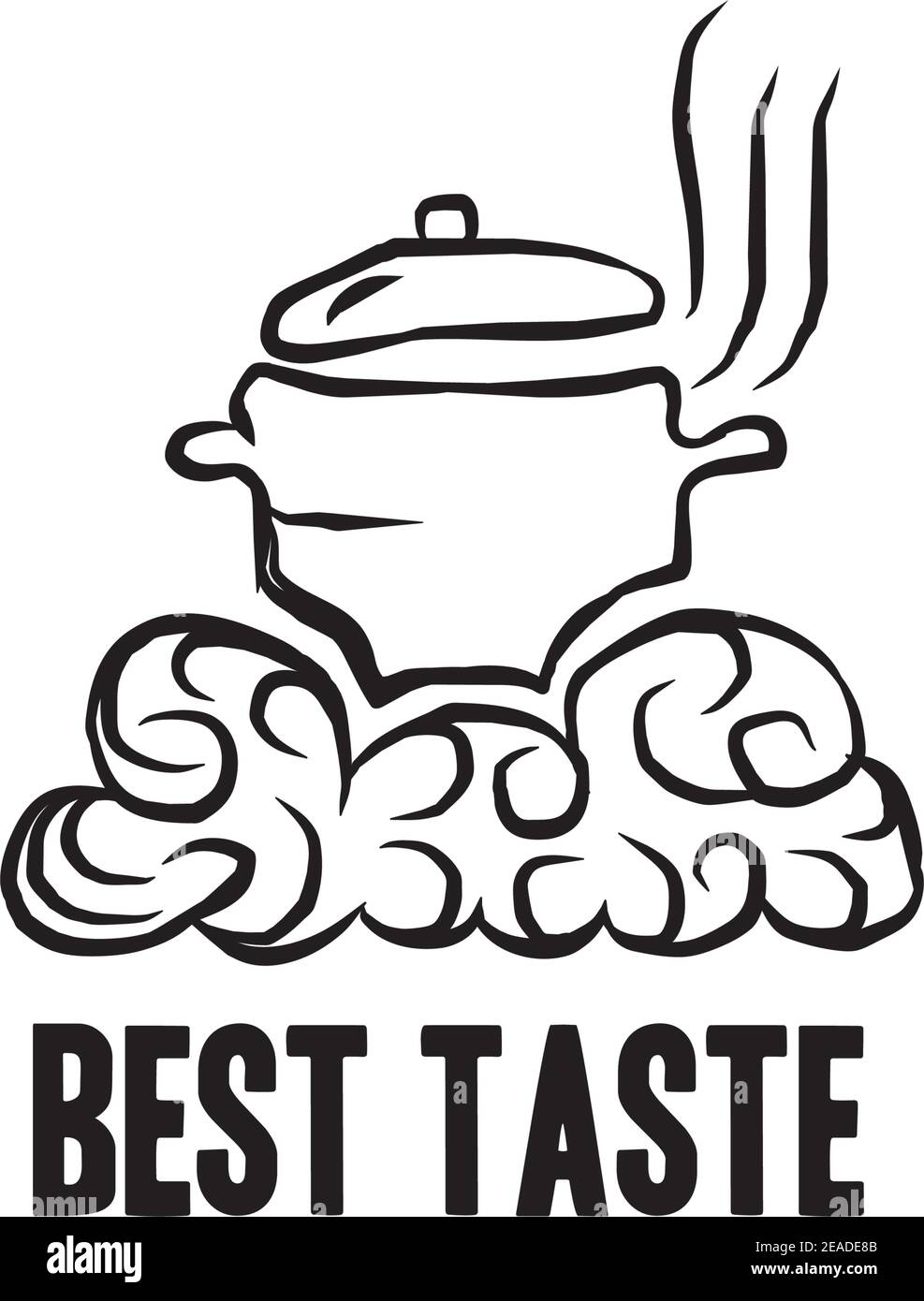 Restaurant logo design with using cooking pan template Stock Vector