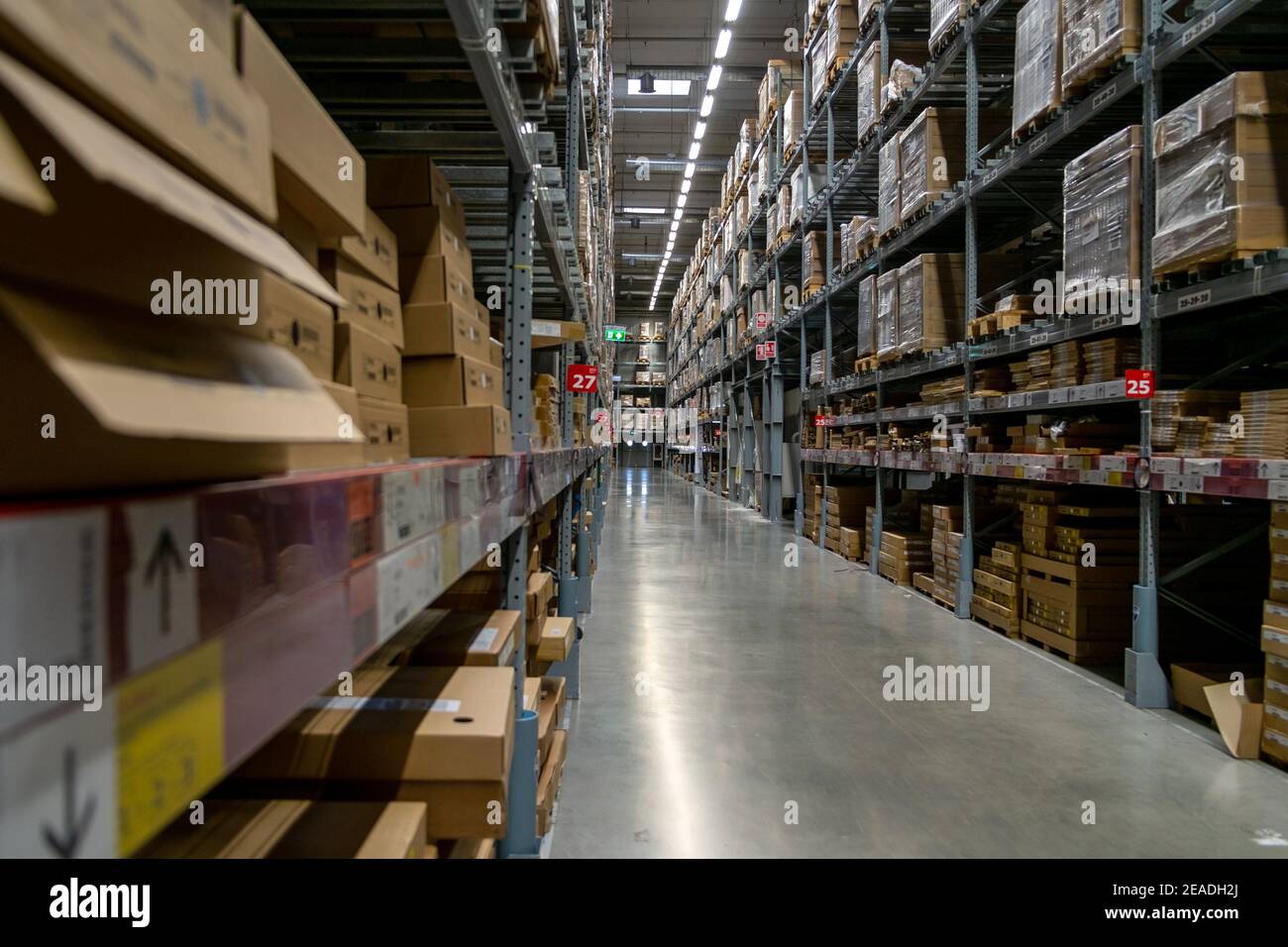 Smut Prakan ,Thailand - Febuary 03,2019: Warehouse aisle in an IKEA store. IKEA is the world's largest furniture retailer. Stock Photo