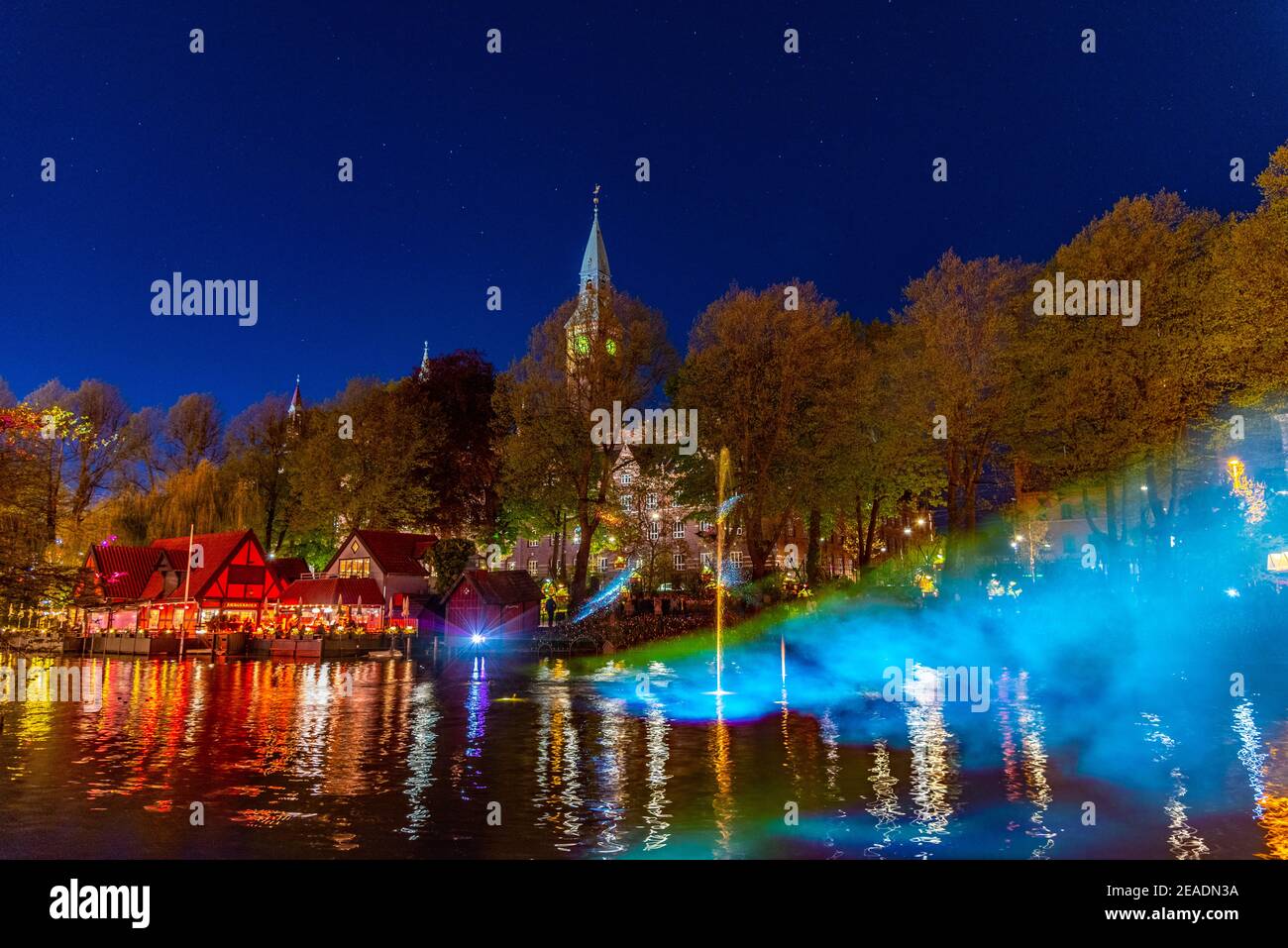 Light and sound show on surface of a pond at Tivoli gardens amusement park  in Copenhagen, Denmark Stock Photo - Alamy