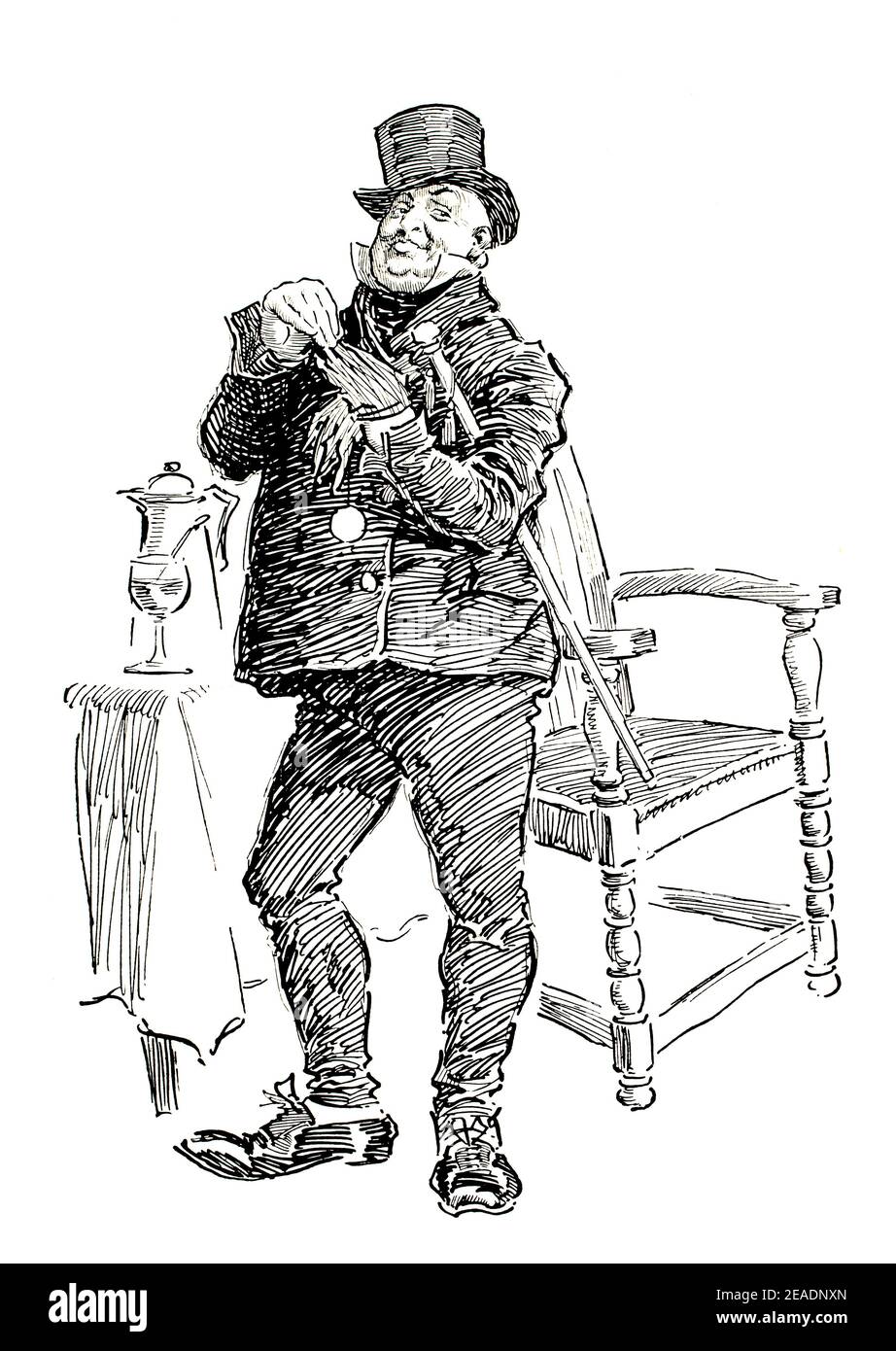 Character from Dickens, Mr Micawber by Welsh editorial cartoonist Joseph Morewood Staniforth, of Cardiff in 1898 volume 13 of The Studio an Illustrate Stock Photo