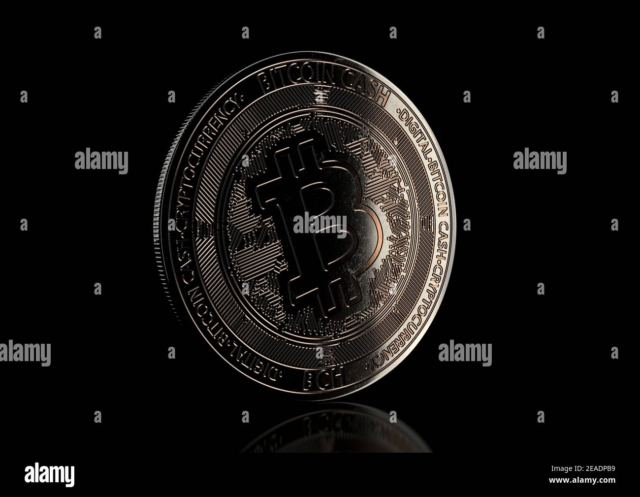 A Dimly Lit Physical Bitcoin Cash Cryptocurrency In Bronze And Silver Coin Form On A Dark Studio Background 3d Render Stock Photo Alamy