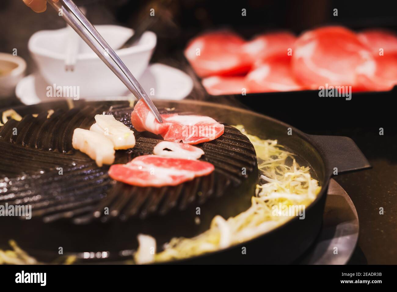 Pork BBQ style on the Korean BBQ Grill Pan Stock Photo Alamy