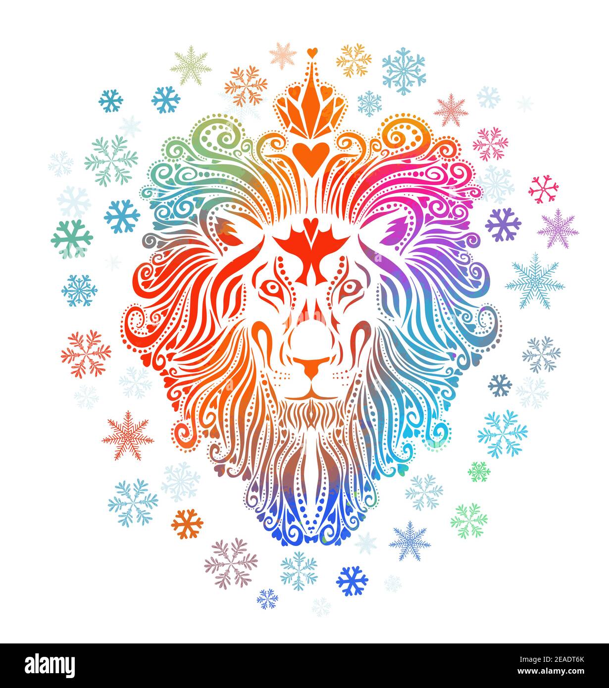 A multicolored lion. The face of the lion is a rainbow abstract. Christmas.  Multi-colored snowflakes. Vector illustration Stock Vector Image & Art -  Alamy