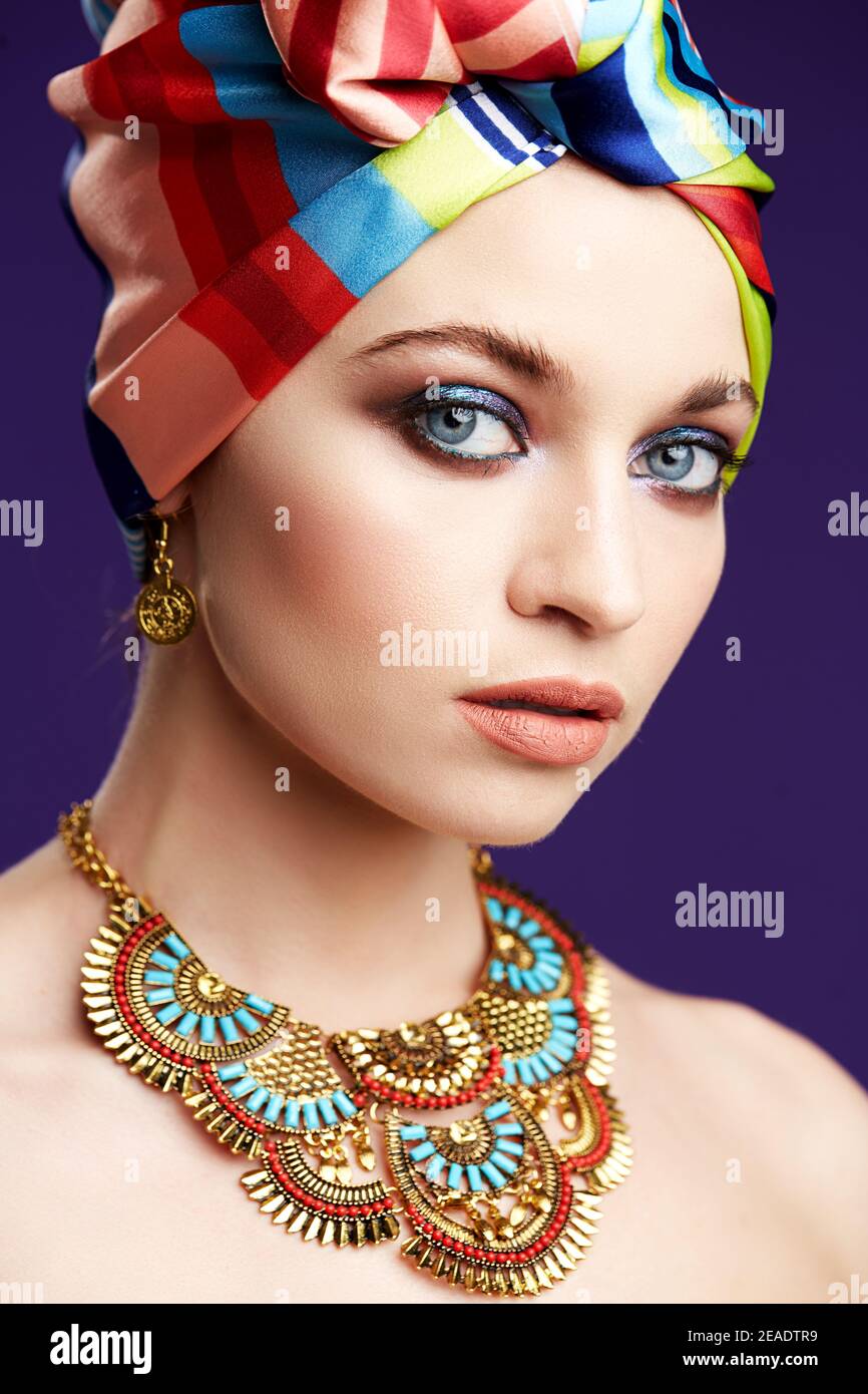 Close up colorful ethnic portrait Stock Photo