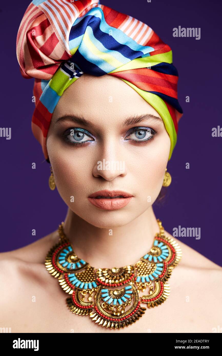 Close up colorful ethnic portrait Stock Photo