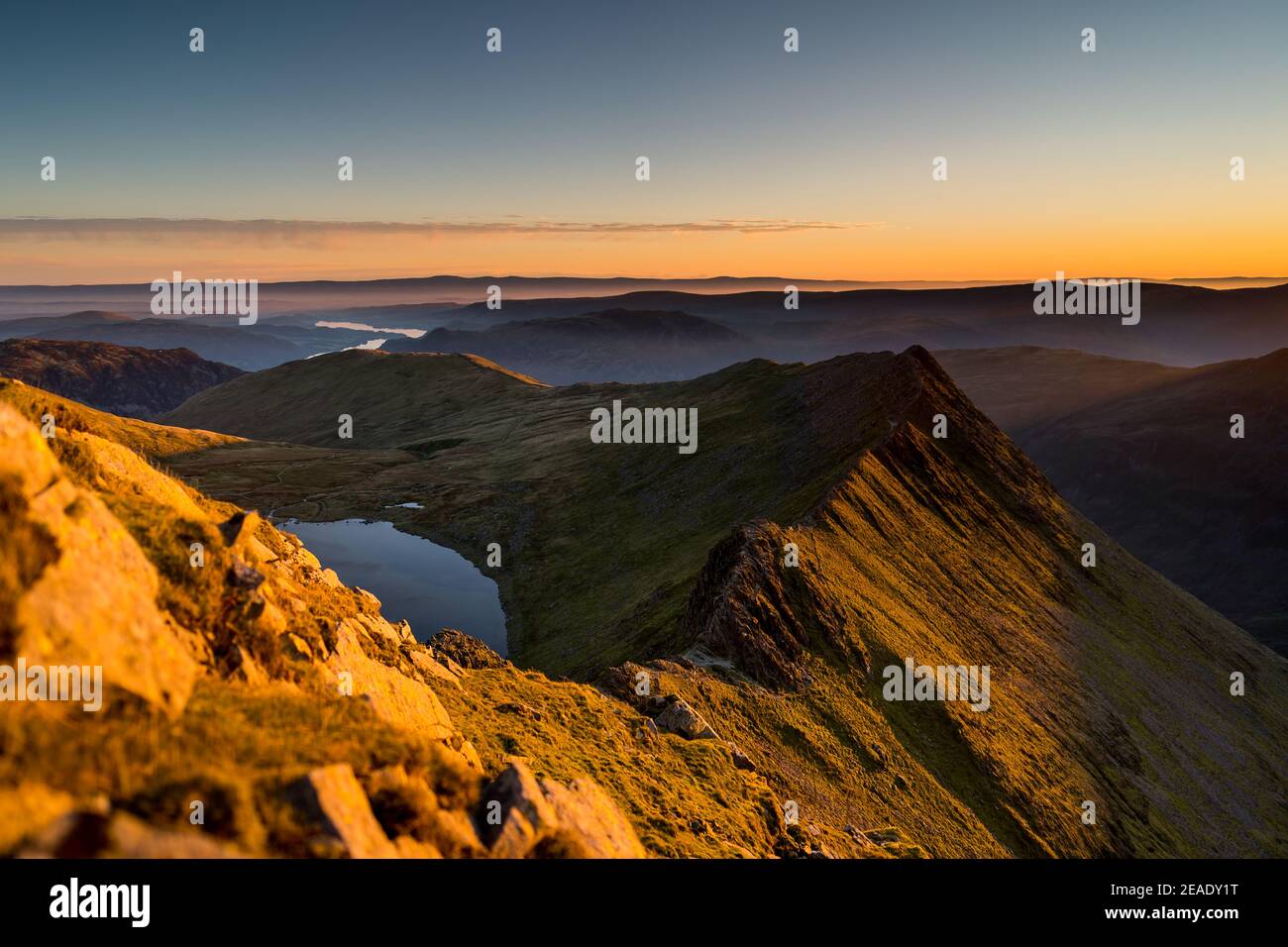 Helvellyn Striding Edge Sunrise mountain in the Lake District cumbria, Striding Edge Orange