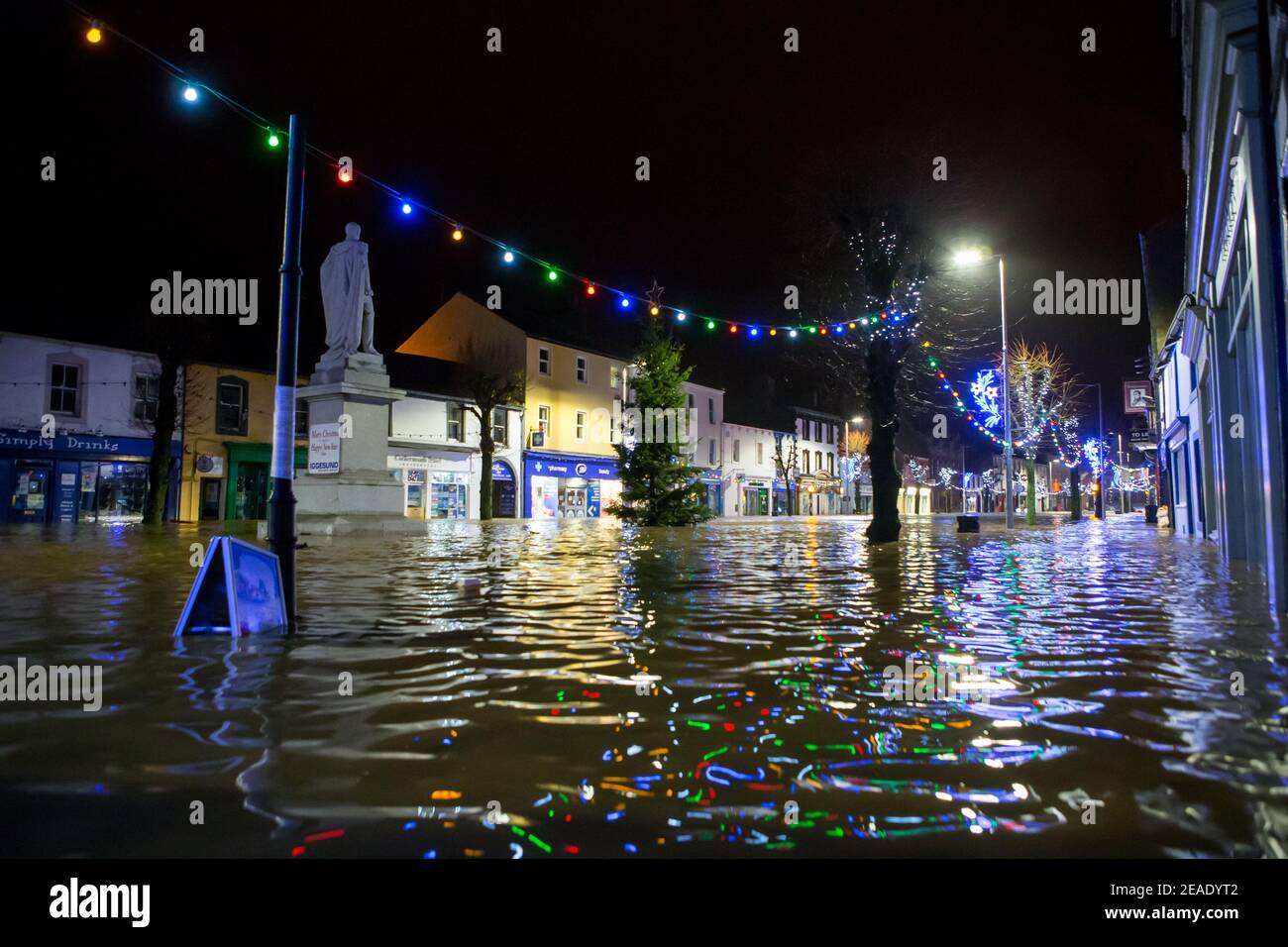 Cockermouth town centre floods because of Storm Desmond in 2015 Lake District Cumbria Stock Photo