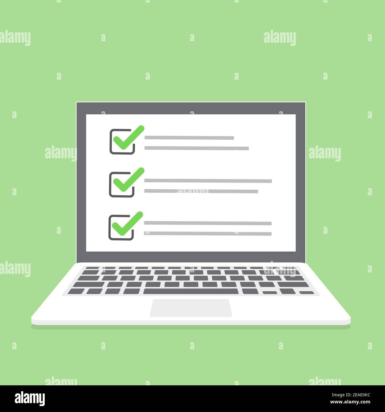 Laptop with online checklist in a flat design. Vector Stock Vector