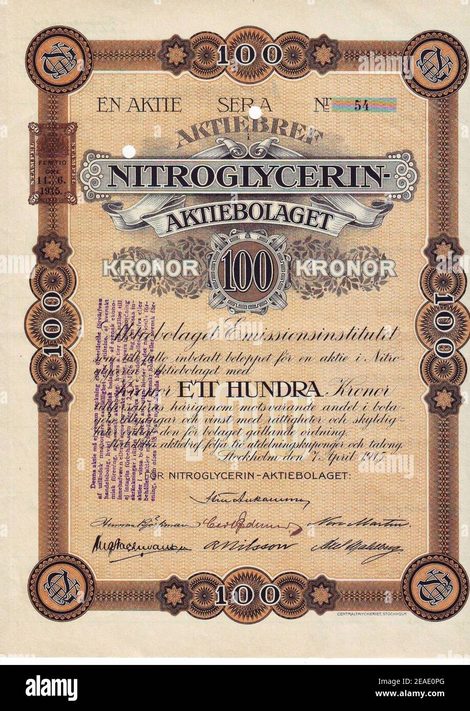 Nitroglycerin AB 1915. Stock Photo