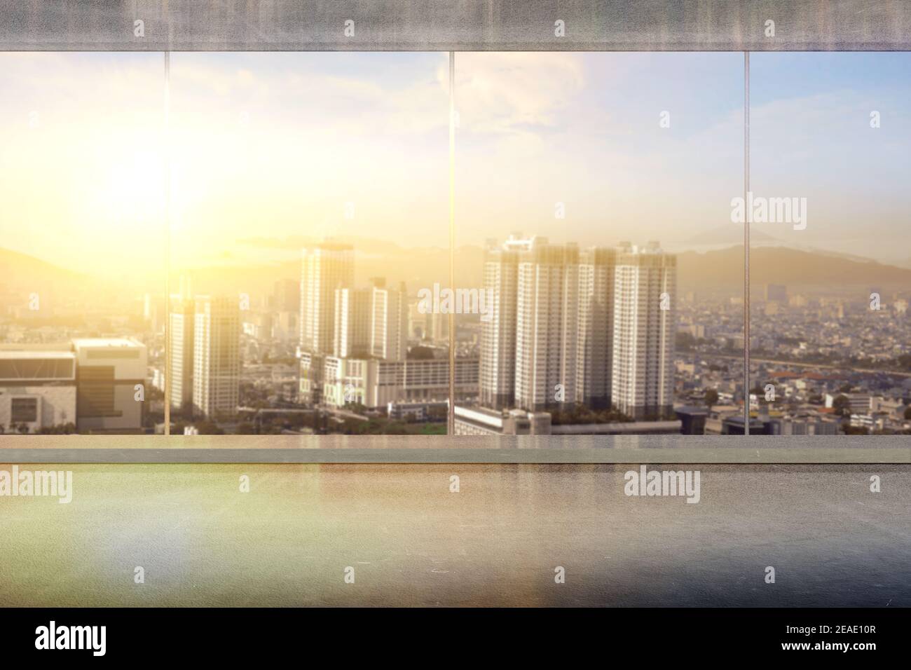 Office building with window glass and view of modern cityscapes and ...