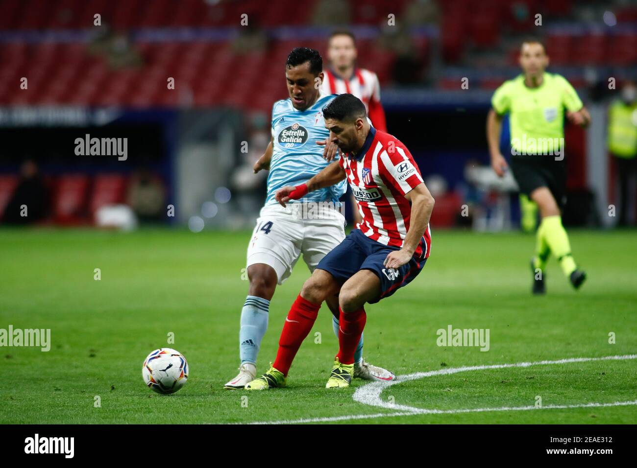 Luis Suarez of Atletico de Madrid and Renato Tapia of Celta in action during the Spanish championship La Liga football match be / LM Stock Photo