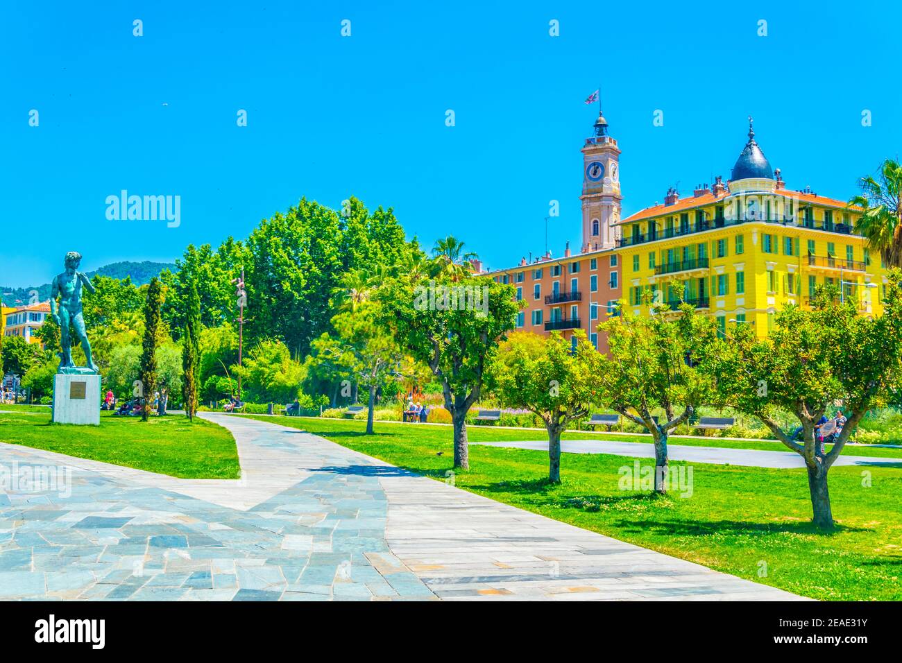 Statue of David in park promenade du paillon in Nice, France Stock