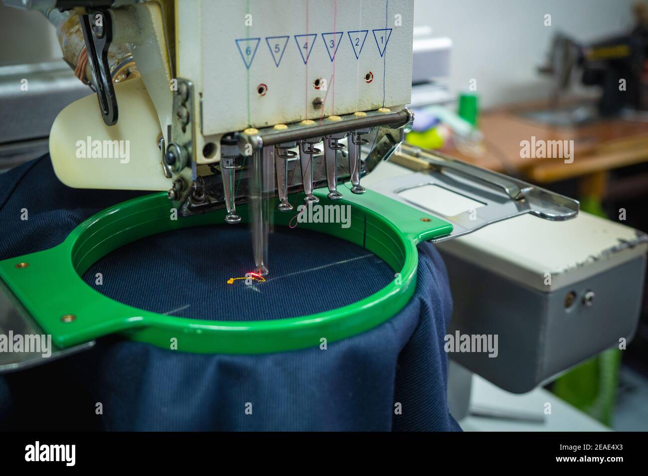 Embroidery sewing machine,Close up picture workspace of embroidery