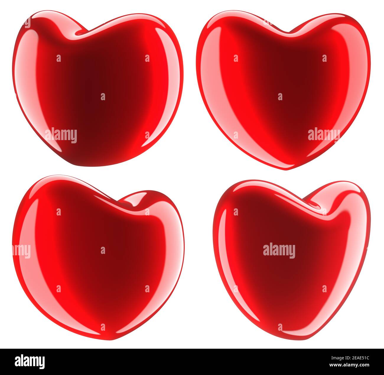 collection of shiny red hearts isolated on a white background Stock ...