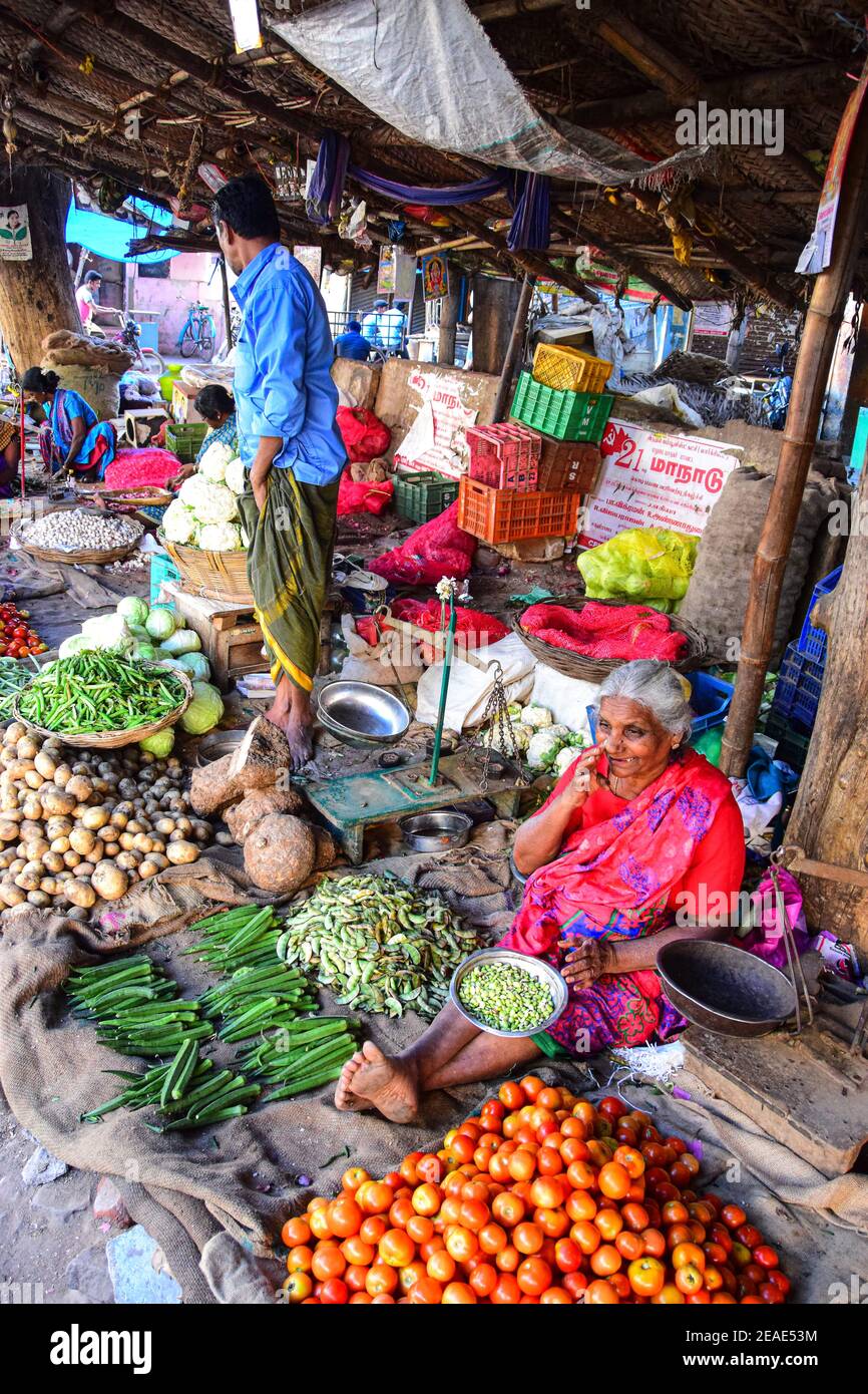 Indian Food Market, Madurai, India Stock Photo