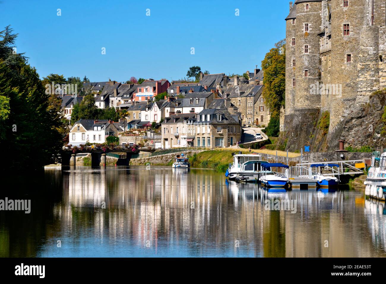 Castle of Rohan on the banks of Oust, part of canal Nantes at Brest, at