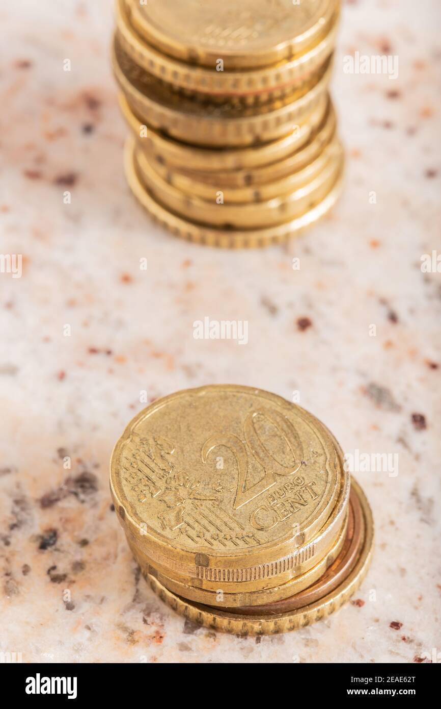 Gold coins cash money in piles, Isolated on white background Stock ...